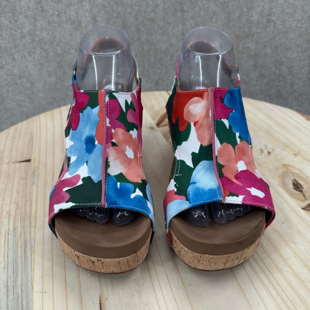 Corkys Carley Wedge Sandals Womens 8 Multicolor Floral Studded Cork Platform - Picture 5 of 12